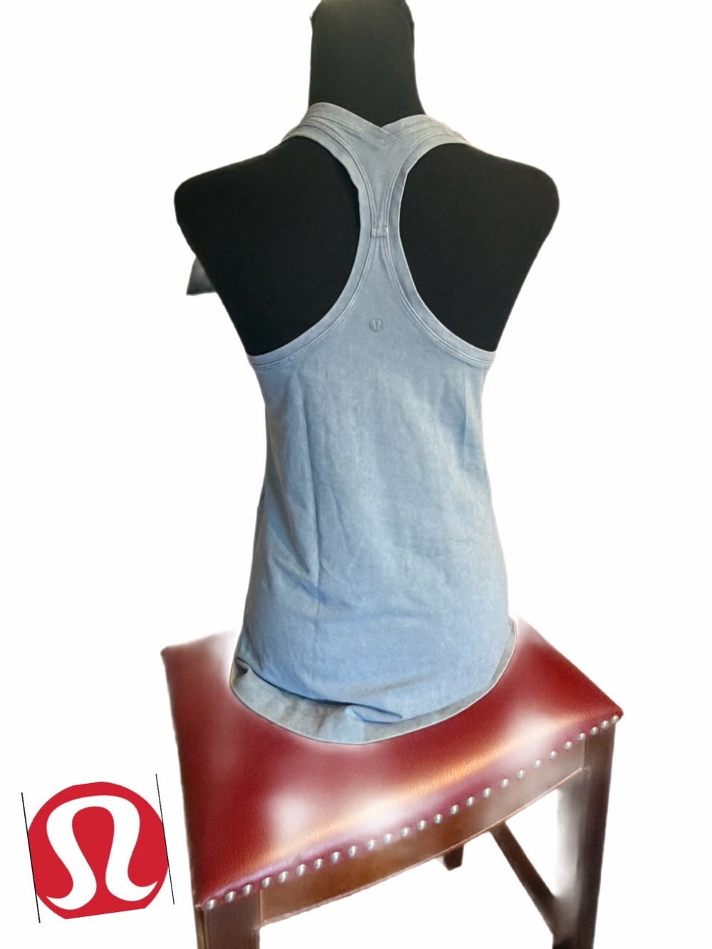 Lululemon Athleta Racer Back Distressed Light Blue Fitted Tank top- medium - Picture 2 of 9
